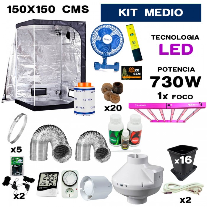kit de armario led 720w de 150x150 Medio para cultivo.