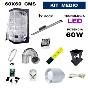 kit de armario led 60w de 60x60 medio para cultivo