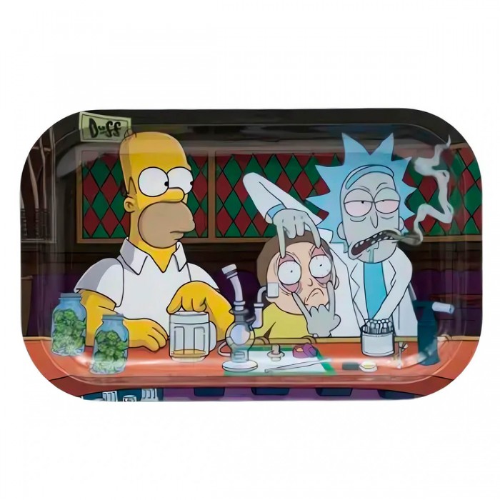 Bandeja Metálica Homer, Ricky y Morty en el bar de Moe 27x18cm.