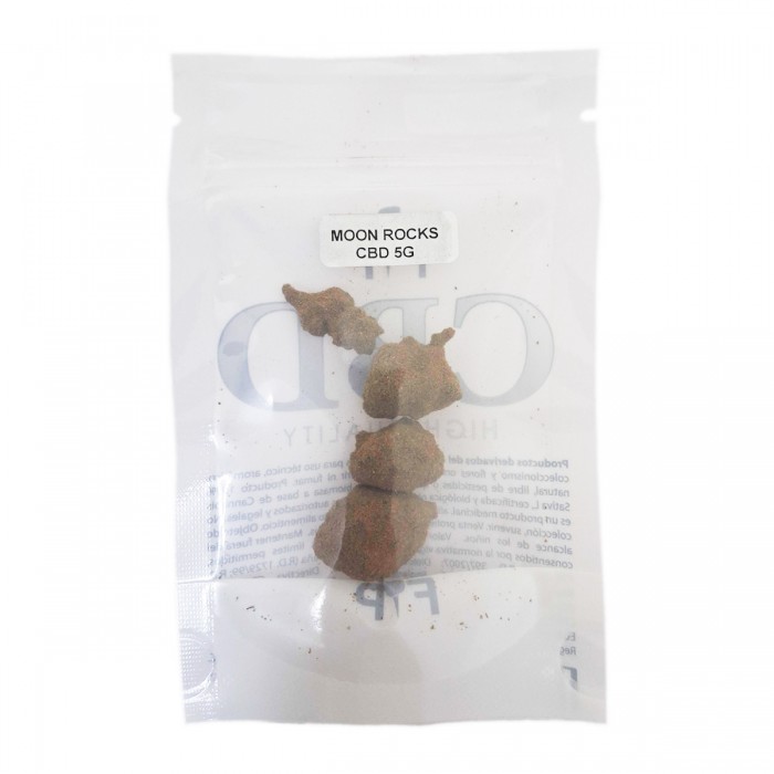 Cogollos CBD Moonrock de la marca FP, envase de 5g.