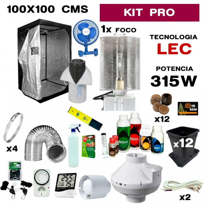 Kit de armario completo profesional con foco LEC 315w y armario de 100x100 cm.