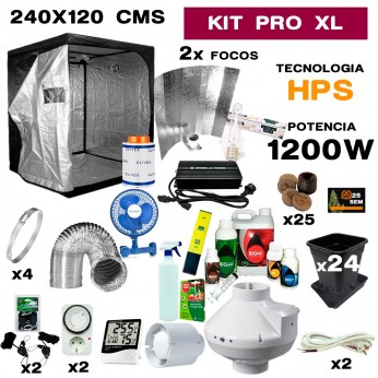 Armario de cultivo interior completo HPS 2X600W con armario cultibox de 240x120x200 profesional.