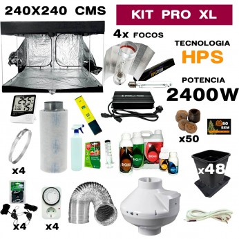 Armario de cultivo interior completo HPS 4x600W con armario Cultibox Open de 240x240x200 cm Profesional.