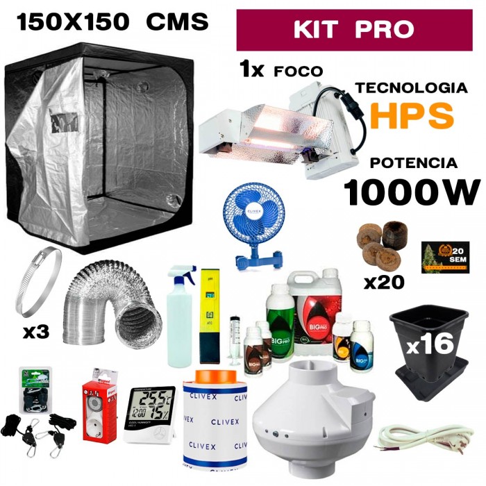 Armario de cultivo interior completo HPS/LEC 1000W Cultibox light plus 150x150x200.