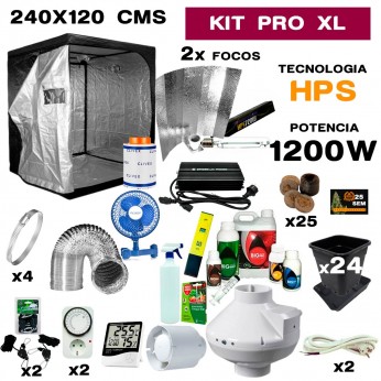 Armario de cultivo interior completo HPS 2X600W con armario cultibox de 240x120x200 profesional.
