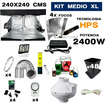 Armario de cultivo interior completo HPS 4x600W con armario Cultibox Open 240x240x200 cm Medio.