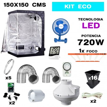 Kit de cultivo con armario Económico. Cultibox light plus de 150x150 y foco LED 720w