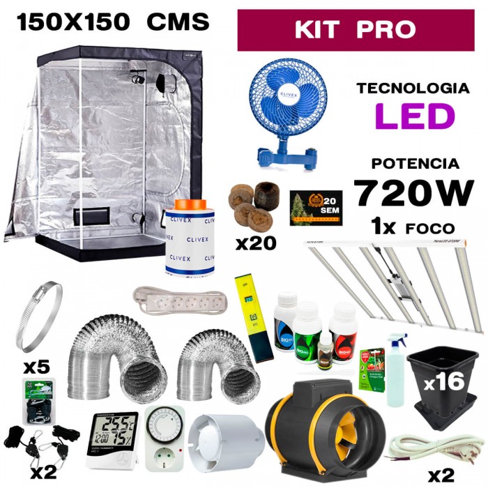 Kit armario Cultibox 150x150 cm 720w LED Profesional.