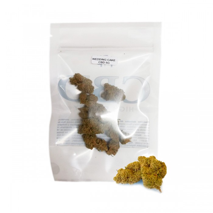 Cogollos CBD Wedding Cake de la marca FP, envase de 5g.
