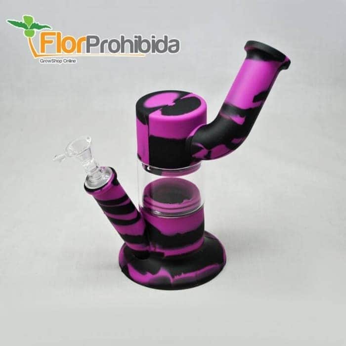 Bong de silicona y cristal. Negro y Púrpura.