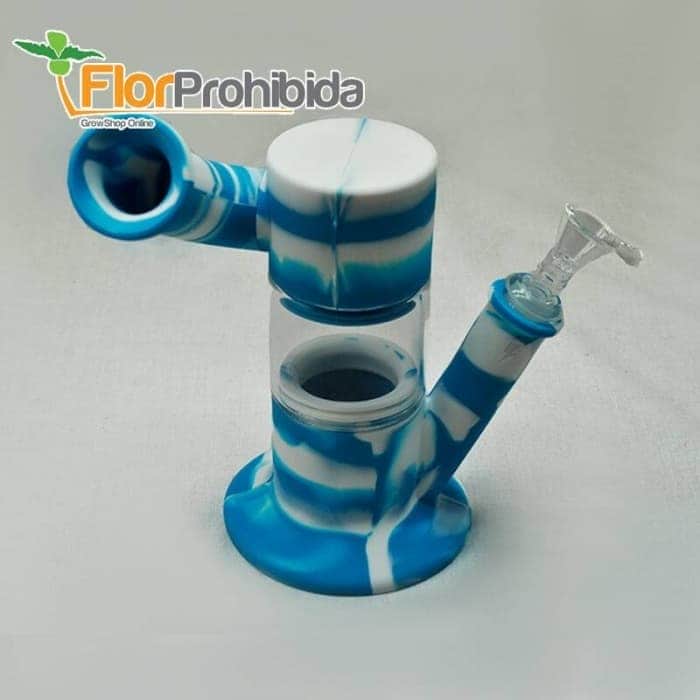 Bong de silicona y cristal. Blanco y Azul.