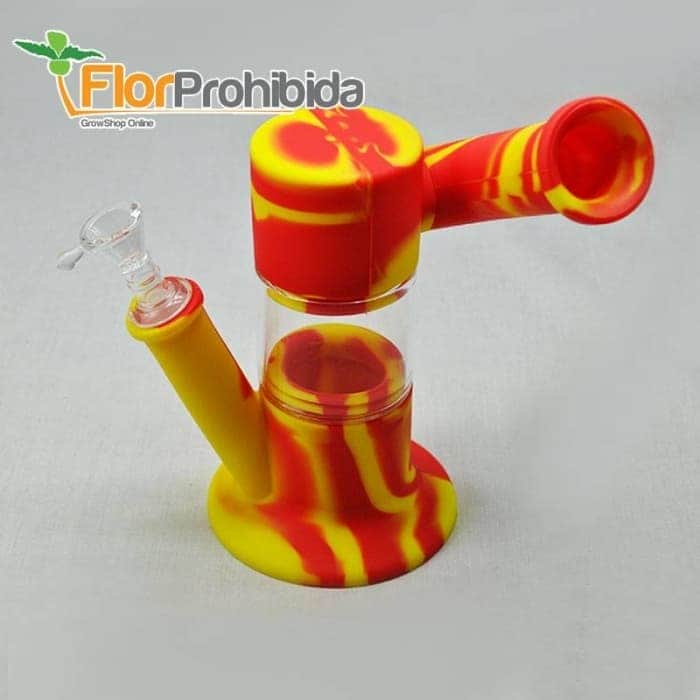 Bong de silicona y cristal. Rojo y Amarillo.