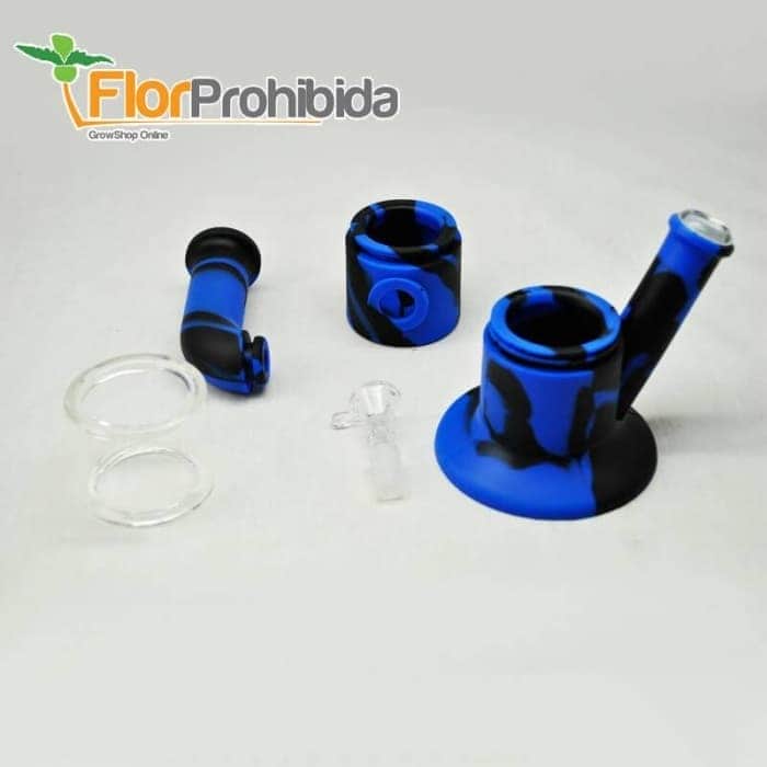 Bong de silicona y cristal. Negro y Azul. Desmontado.