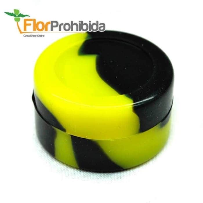 Bote de silicona antiadherente para extracciones de BHO. Negro y amarillo.