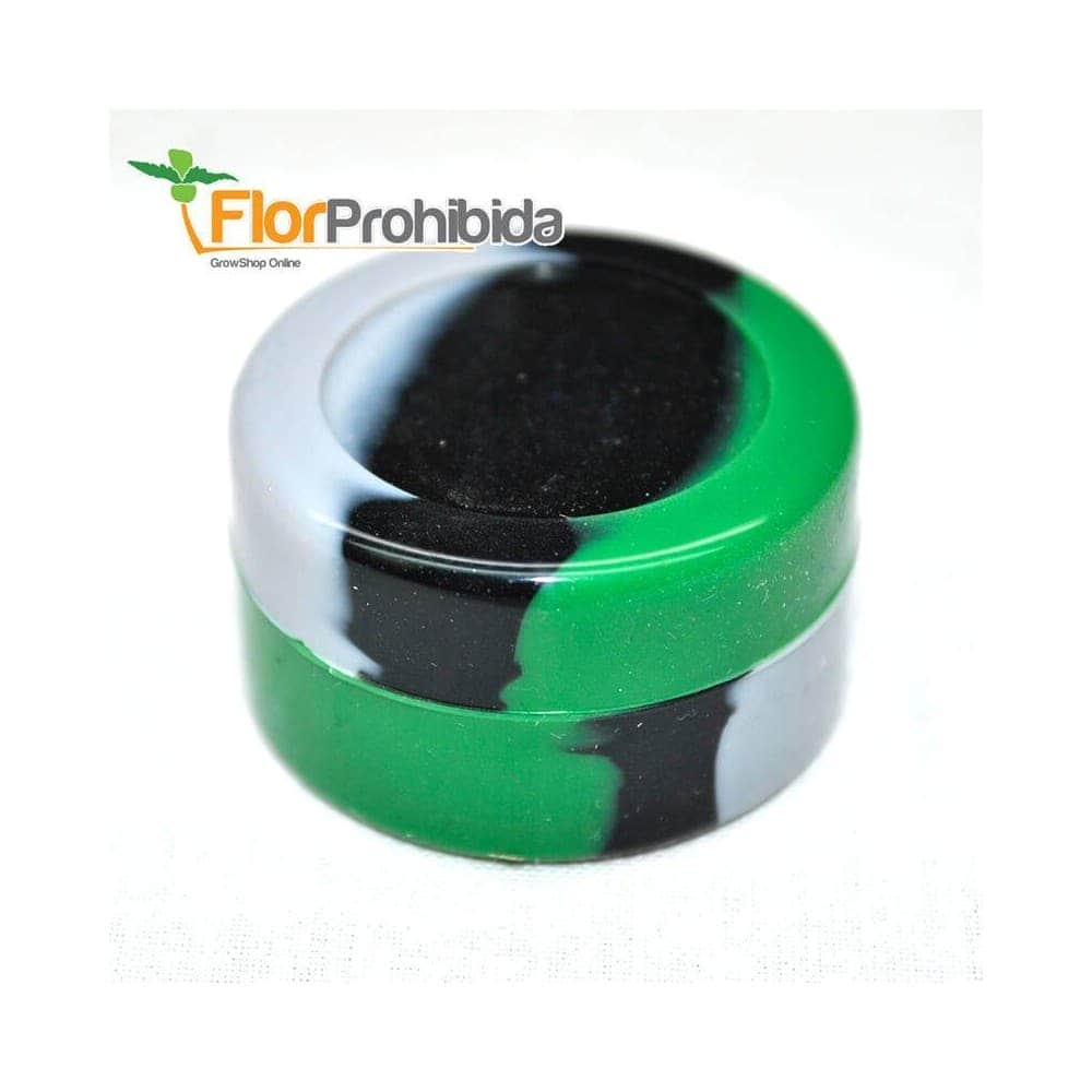 Bote de silicona antiadherente para extracciones de BHO. Negro y verde.