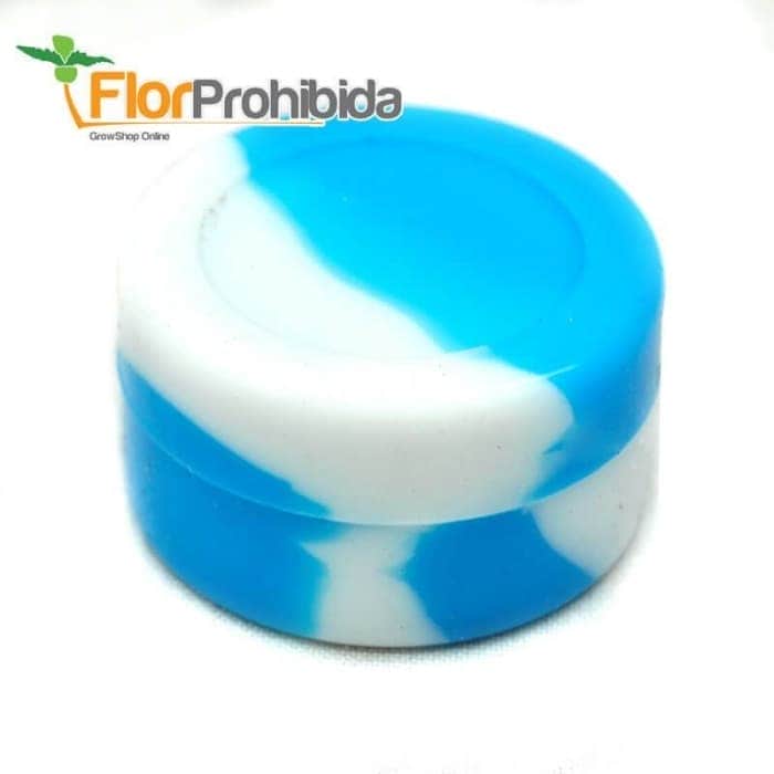 Bote de silicona antiadherente para extracciones de BHO. Azul y blanco.