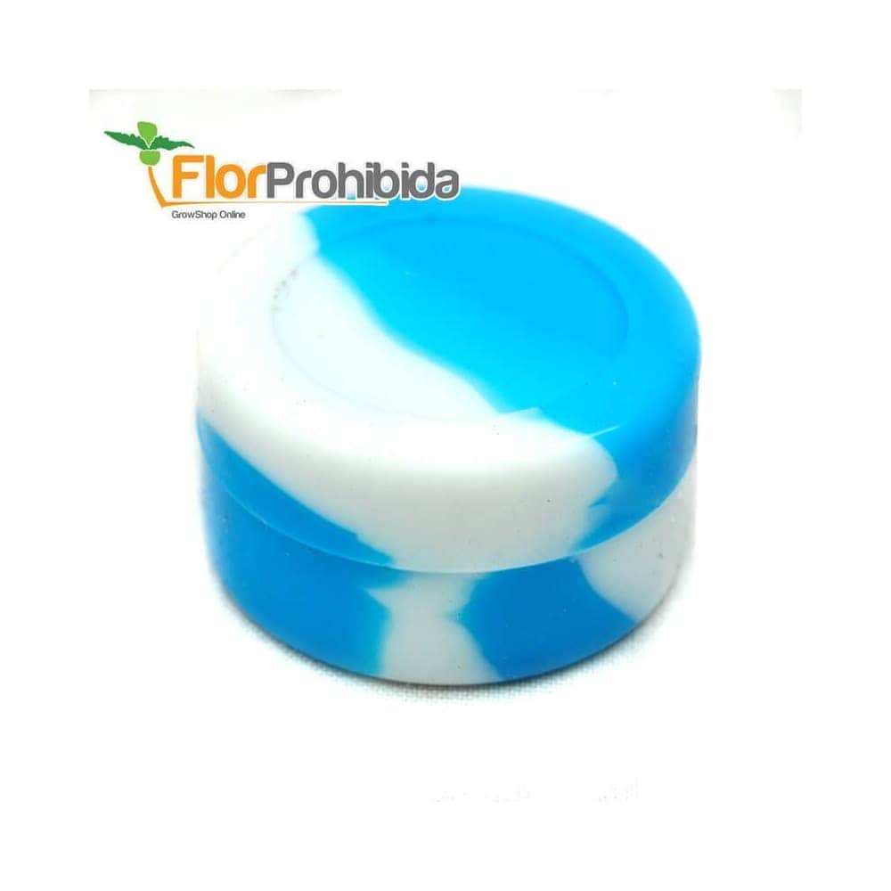 Bote de silicona antiadherente para extracciones de BHO. Azul y blanco.